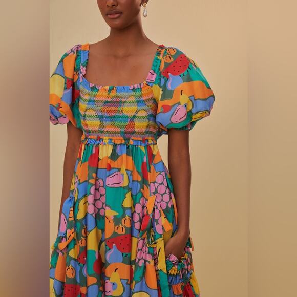 Farm Rio Fruit Landscape Midi Dress - Picture 2 of 8